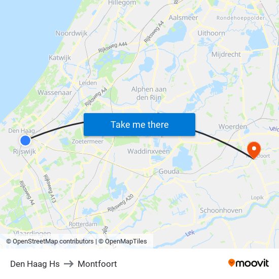 Den Haag Hs to Montfoort map