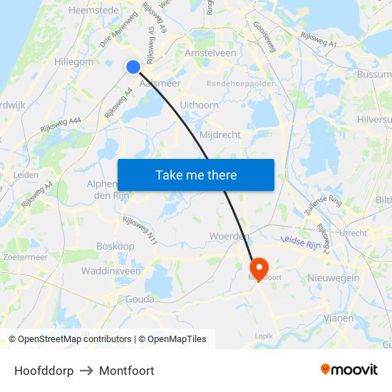 Hoofddorp to Montfoort map