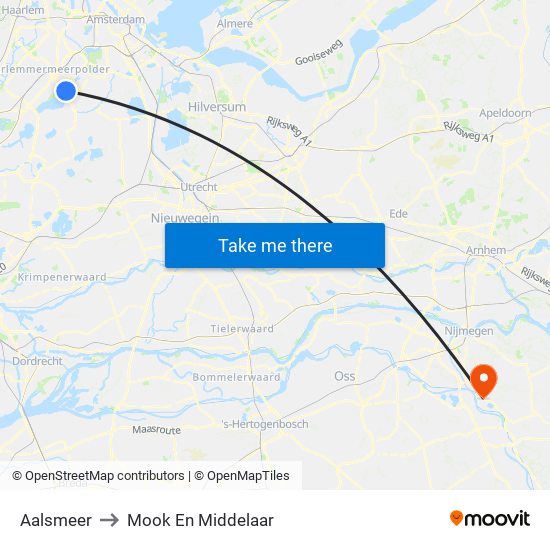Aalsmeer to Mook En Middelaar map