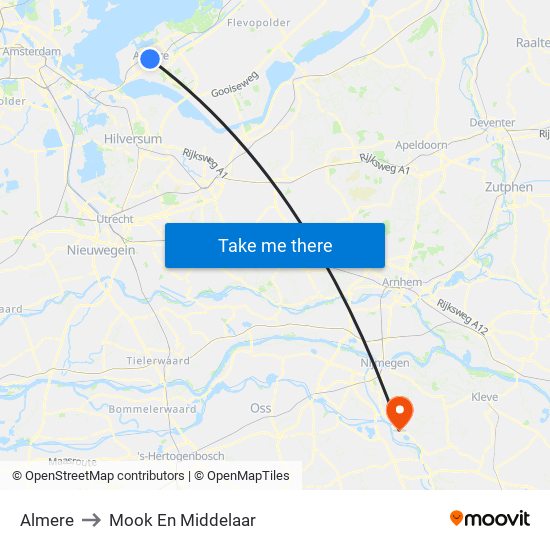 Almere to Mook En Middelaar map