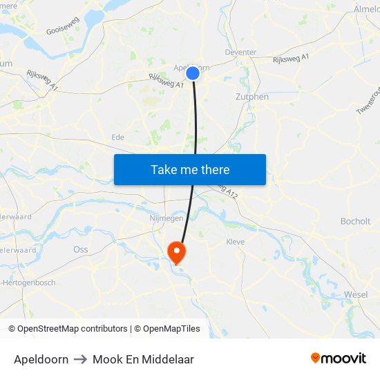 Apeldoorn to Mook En Middelaar map
