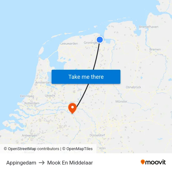 Appingedam to Mook En Middelaar map