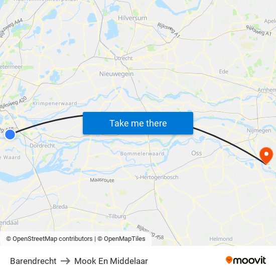 Barendrecht to Mook En Middelaar map