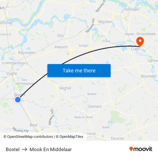 Boxtel to Mook En Middelaar map