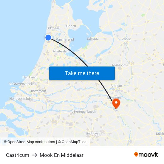 Castricum to Mook En Middelaar map