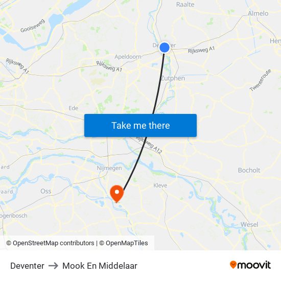 Deventer to Mook En Middelaar map