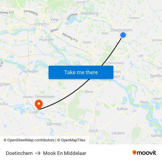 Doetinchem to Mook En Middelaar map