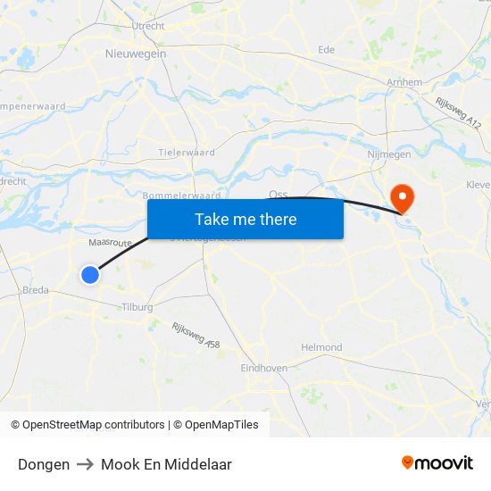 Dongen to Mook En Middelaar map