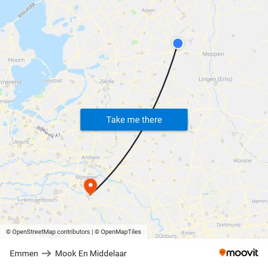 Emmen to Mook En Middelaar map