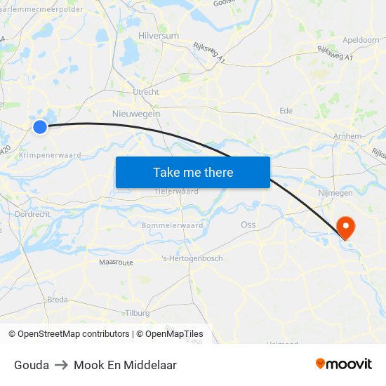 Gouda to Mook En Middelaar map