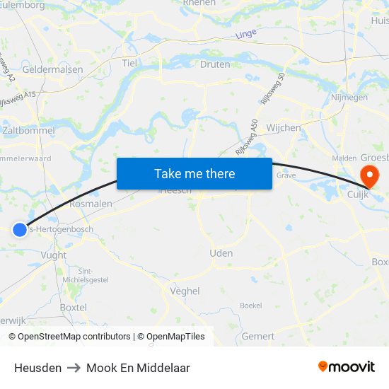 Heusden to Mook En Middelaar map