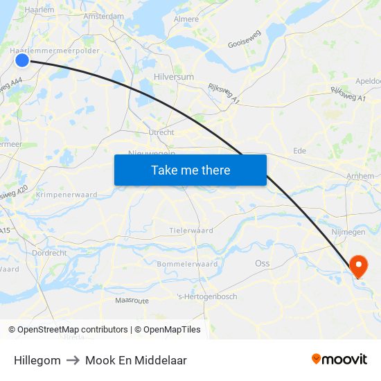 Hillegom to Mook En Middelaar map