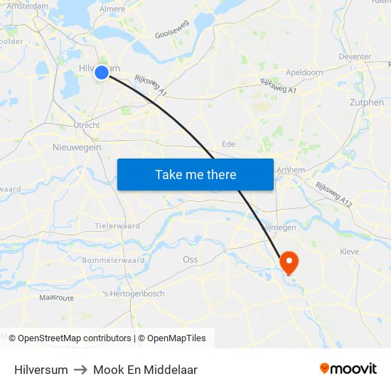 Hilversum to Mook En Middelaar map