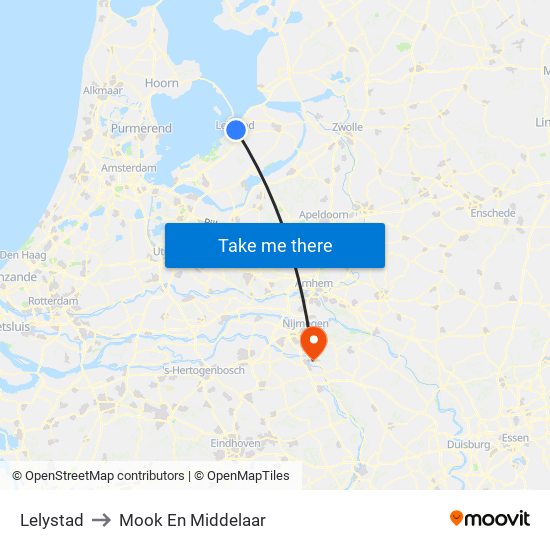 Lelystad to Mook En Middelaar map