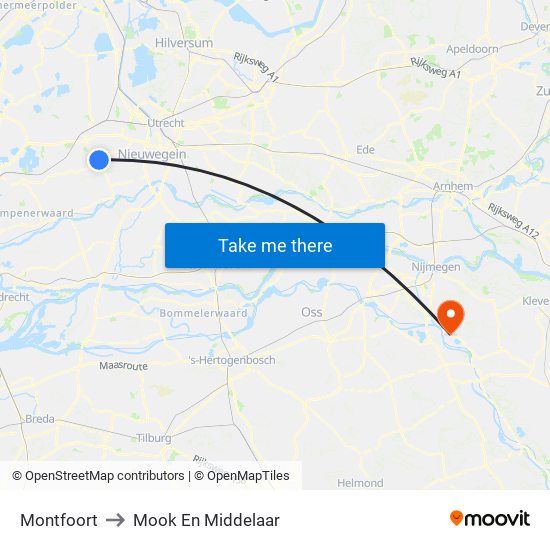 Montfoort to Mook En Middelaar map