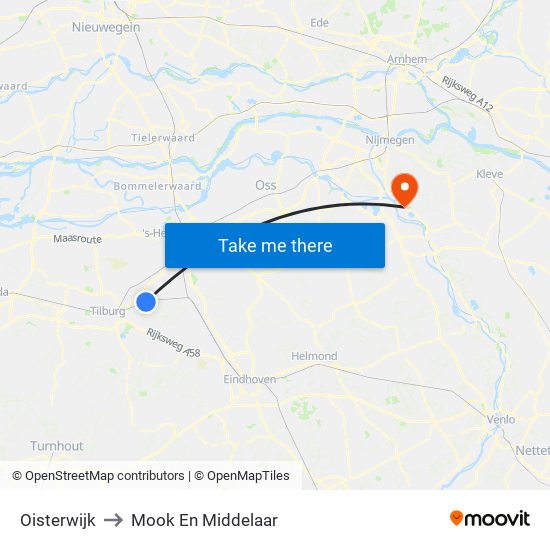 Oisterwijk to Mook En Middelaar map