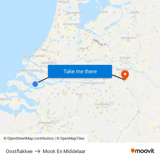 Oostflakkee to Mook En Middelaar map