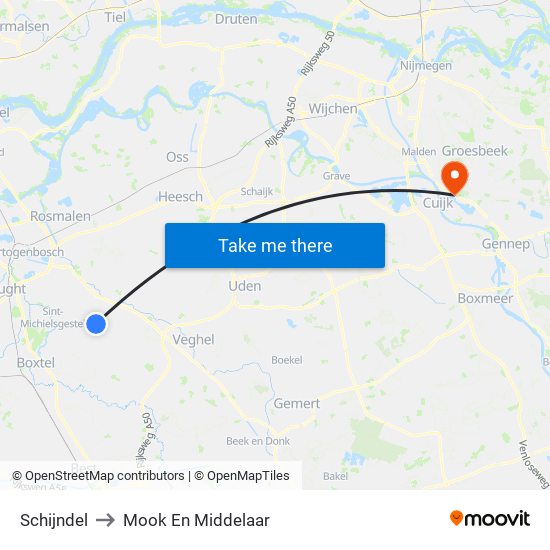 Schijndel to Mook En Middelaar map