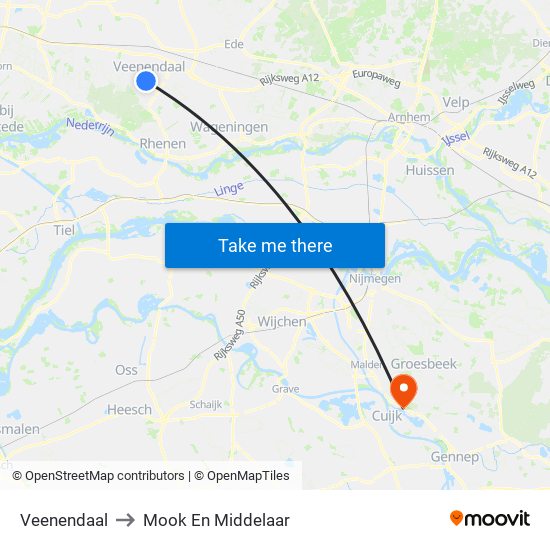 Veenendaal to Mook En Middelaar map