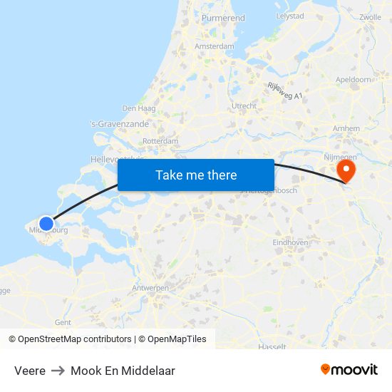 Veere to Mook En Middelaar map