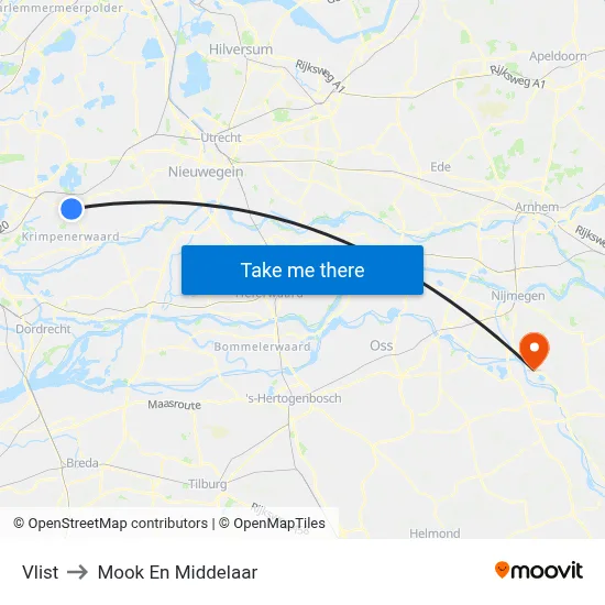 Vlist to Mook En Middelaar map