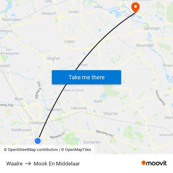 Waalre to Mook En Middelaar map