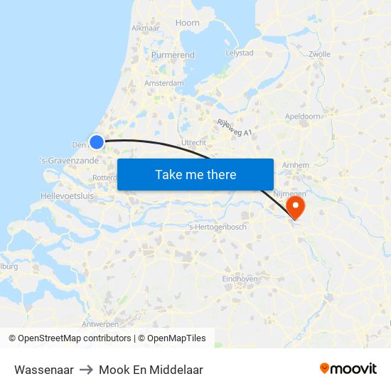 Wassenaar to Mook En Middelaar map