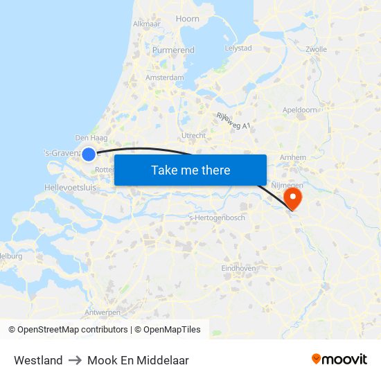 Westland to Mook En Middelaar map