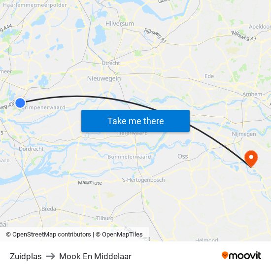 Zuidplas to Mook En Middelaar map