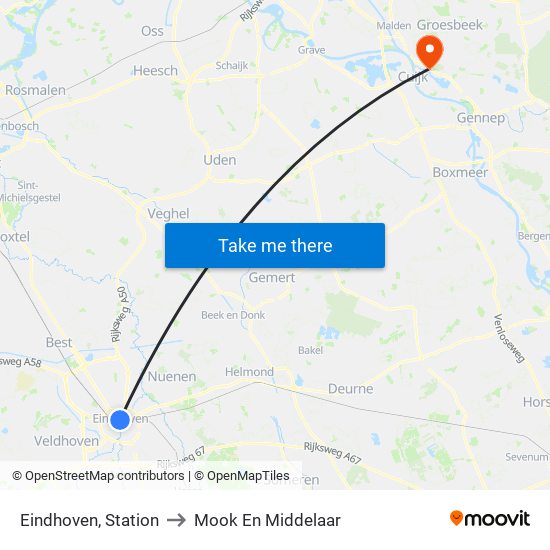 Eindhoven, Station to Mook En Middelaar map