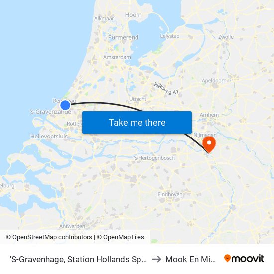 'S-Gravenhage, Station Hollands Spoor (Perron A) to Mook En Middelaar map