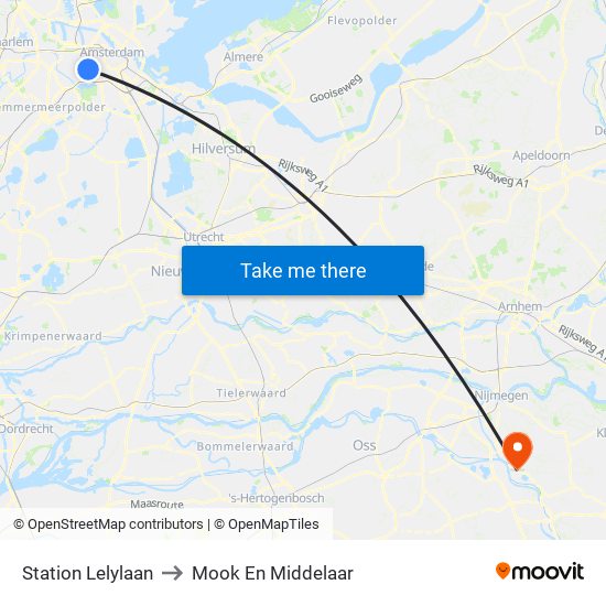 Station Lelylaan to Mook En Middelaar map