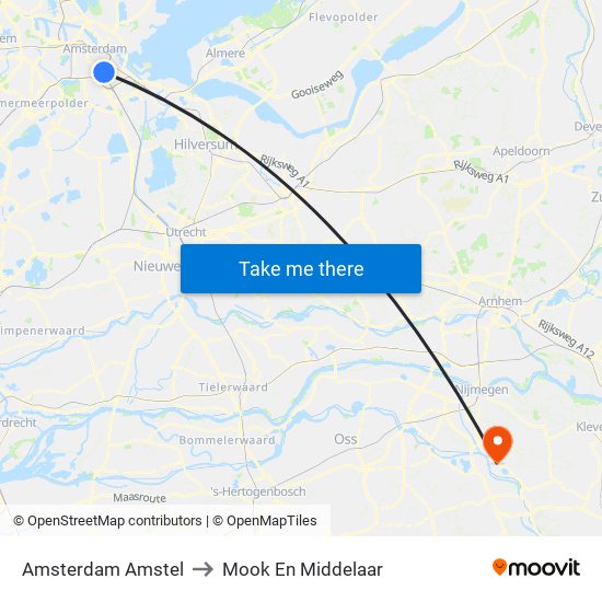 Amsterdam Amstel to Mook En Middelaar map