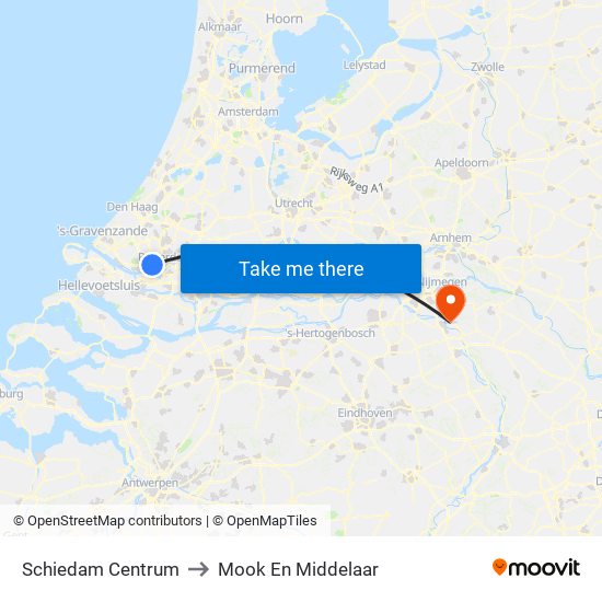 Schiedam Centrum to Mook En Middelaar map