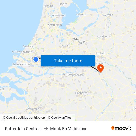 Rotterdam Centraal to Mook En Middelaar map