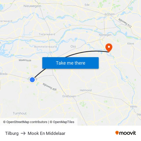 Tilburg to Mook En Middelaar map