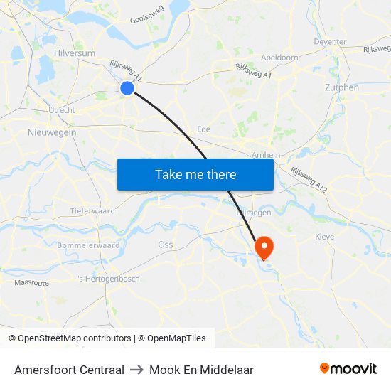 Amersfoort Centraal to Mook En Middelaar map