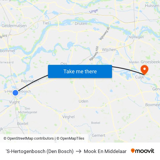 'S-Hertogenbosch (Den Bosch) to Mook En Middelaar map