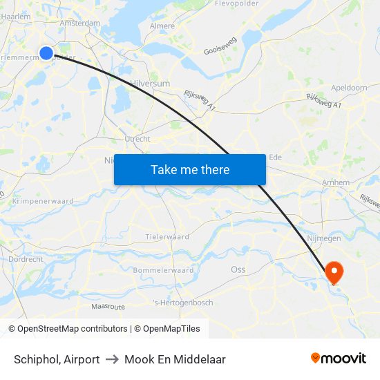 Schiphol, Airport to Mook En Middelaar map