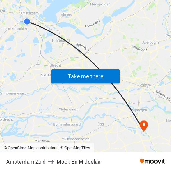 Amsterdam Zuid to Mook En Middelaar map