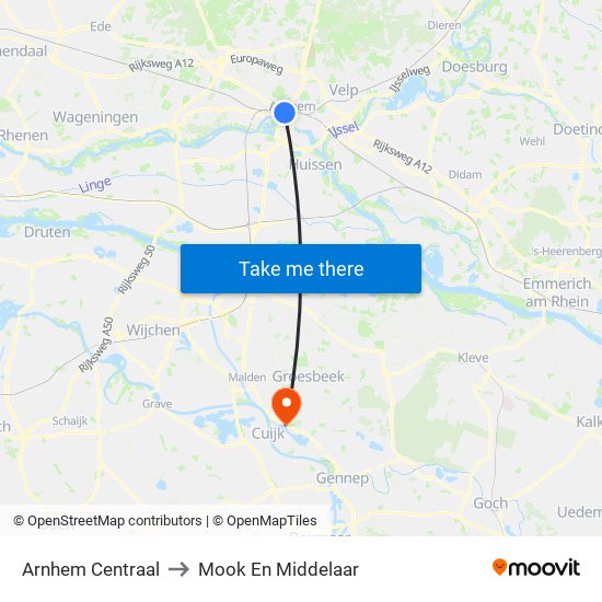 Arnhem Centraal to Mook En Middelaar map