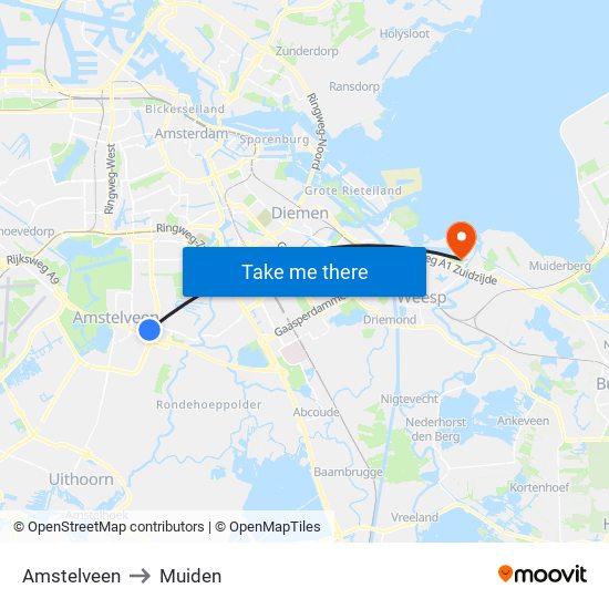 Amstelveen to Muiden map