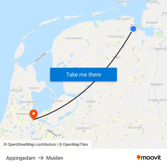 Appingedam to Muiden map