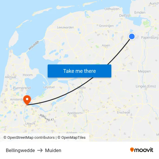 Bellingwedde to Muiden map