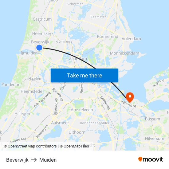 Beverwijk to Muiden map