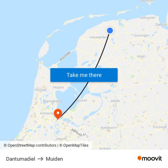 Dantumadiel to Muiden map