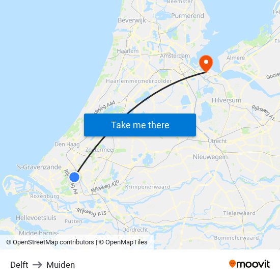 Delft to Muiden map