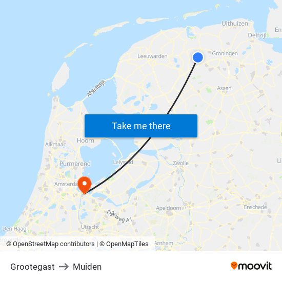 Grootegast to Muiden map