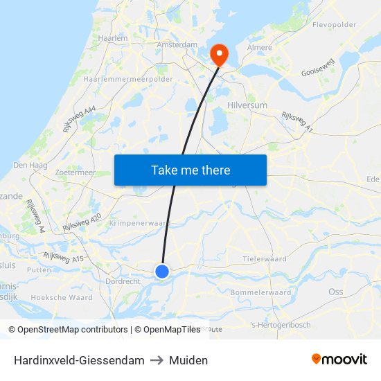 Hardinxveld-Giessendam to Muiden map