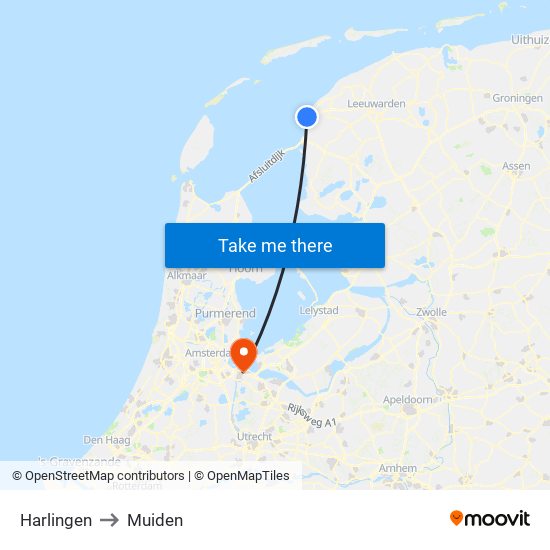 Harlingen to Muiden map